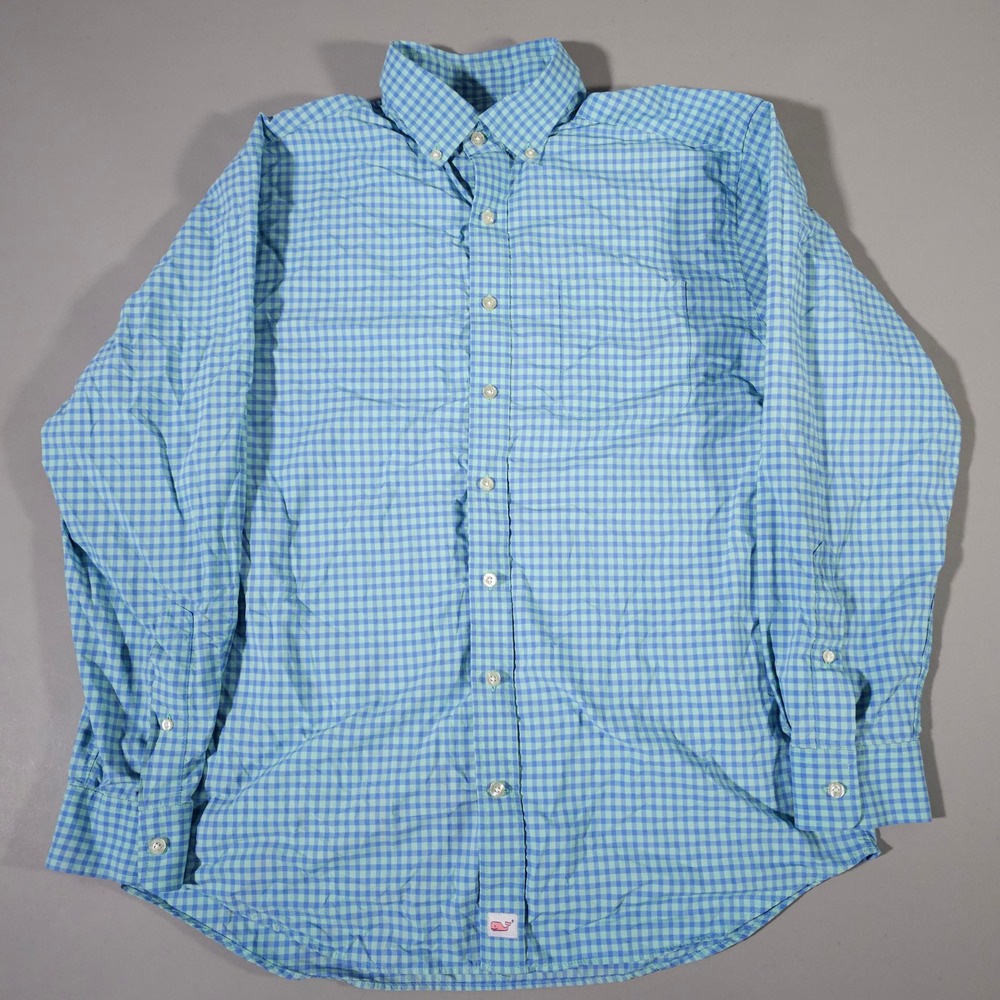 Vineyard Vines Murray Shirt Mens Large Blue Gingham Performance Long Sleeve